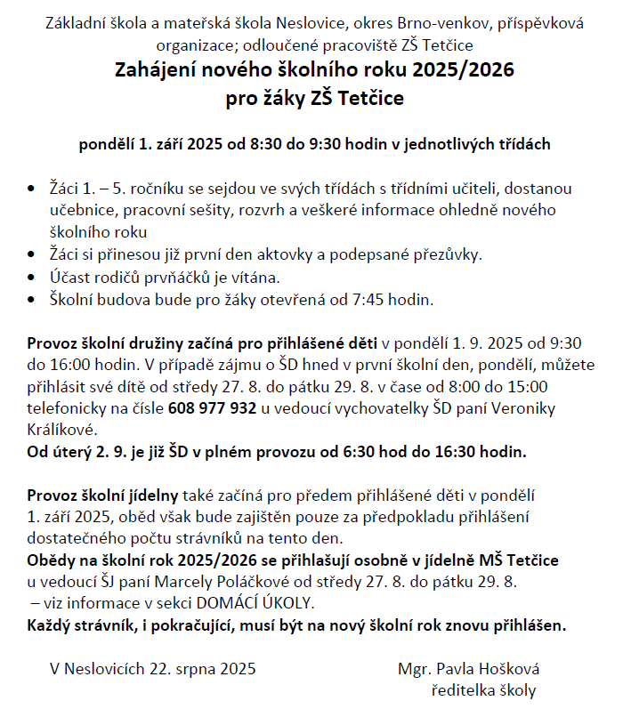 Zahajeni skolniho roku ZS Tetcice 2025