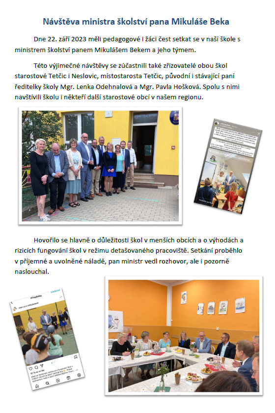 navsteva ministra skolstvi